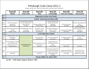 2011 Pittsburgh Code Camp Schedule