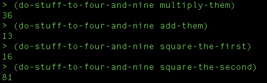 Our four simple functions passed into the 'four-and-nine' function