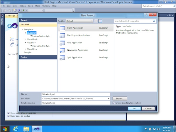Visual Studio 11 on Windows 8
