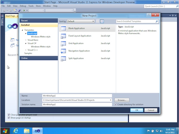 Visual Studio 11 on Windows 8 Visual Studio 11 on Windows 8