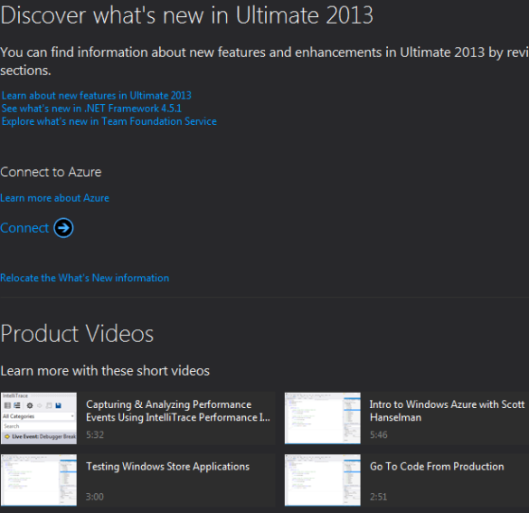Visual Studio 2013 Product Videos Shown