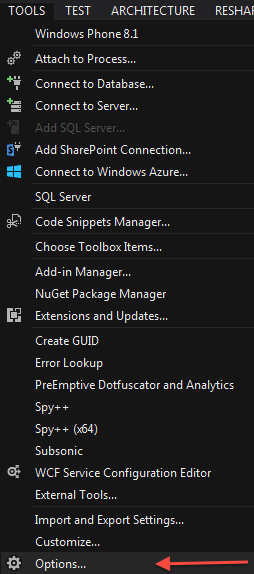 Visual Studio 2013 Tools .. Options