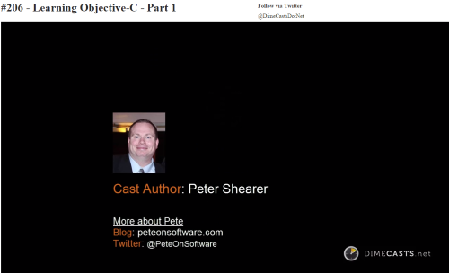 Author Screen from my Learning Objective-C Part 1 Dimecast