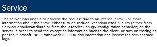 The server was unable to process the request due to an internal error... The server was unable to process the request due to an internal error...