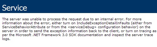The server was unable to process the request due to an internal error...