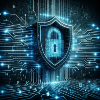 Image representing a firewall using a lock and circuits.