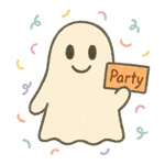 A ghost holding a ticket to get into a party