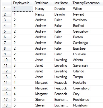 Result set with no grouping or concatenation.