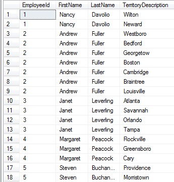 Result set with no grouping or concatenation.