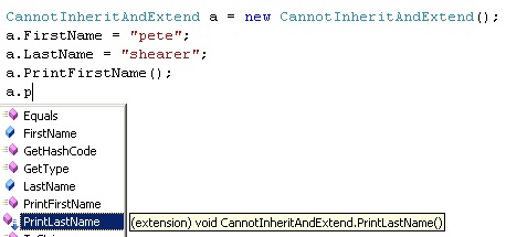 Intellisense for the new method on the sealed class.