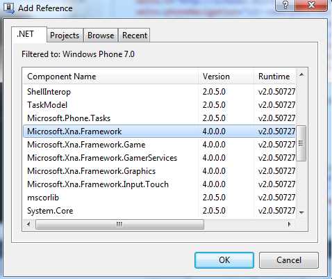 Adding the Microsoft.Xna.Framework reference